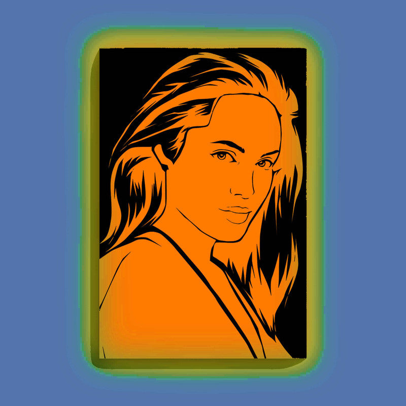 Angelina Jolie Canvas DIY Painting – Glow in the Dark Kit for Fans & Hobby Artists | Eazy Arts DIY Art Set with Brushes, Glow Paint & Black Paint (Blue/Cyan/Green Glow Options) - 28 X 42 CM / Orange / Without Frames - GID-FAN-002-15