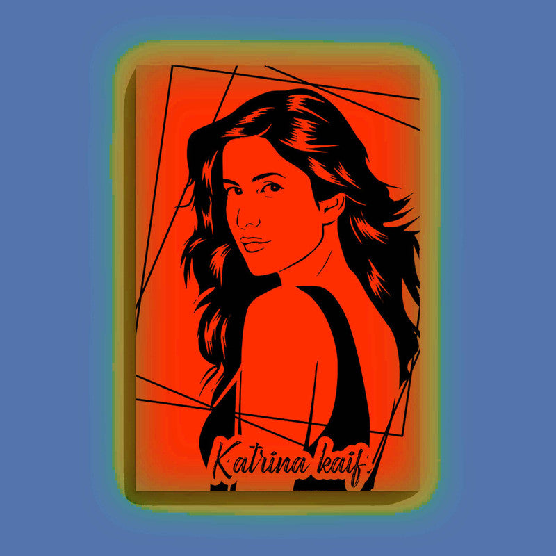 Katrina Kaif Canvas DIY Painting – Glow in the Dark Kit for Bollywood Fans | Eazy Arts DIY Art Set with Brushes, Glow Paint & Black Paint (Blue/Cyan/Green Glow Options) - 28 X 42 CM / Orange / Without Frames - GID-FAN-007-15