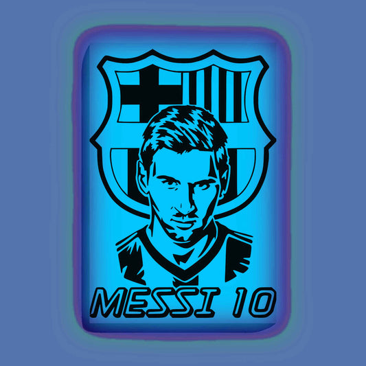Messi 10 with FC Barcelona Logo Canvas DIY Painting – Glow in the Dark Kit for Football Fans | Eazy Arts DIY Art Set with Brushes, Glow Paint & Black Paint (Blue/Cyan/Green Glow Options) - 25 X 38 CM / Blue / Without Frames - GID-FAN-010-1