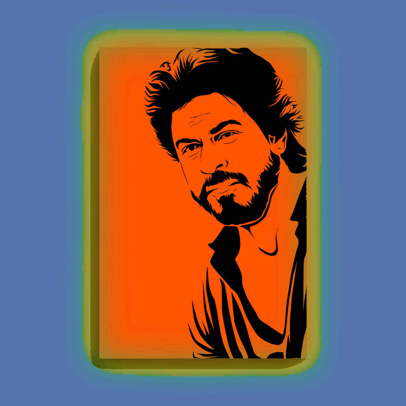 Bearded Shah Rukh Khan Canvas DIY Painting – Glow in the Dark Kit for Bollywood Fans | Eazy Arts DIY Art Set with Brushes, Glow Paint & Black Paint (Blue/Cyan/Green Glow Options) - 28 X 42 CM / Orange / Without Frames - GID-FAN-014-15