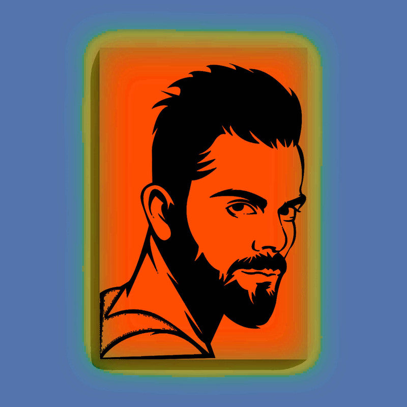 Virat Kohli Portrait Canvas DIY Painting – Glow in the Dark Kit for Cricket Fans | Eazy Arts Art Set with Brushes, Glow Paint & Black Paint (Blue/Cyan/Green Glow Options) - 28 X 42 CM / Orange / Without Frames - GID-FAN-017-15