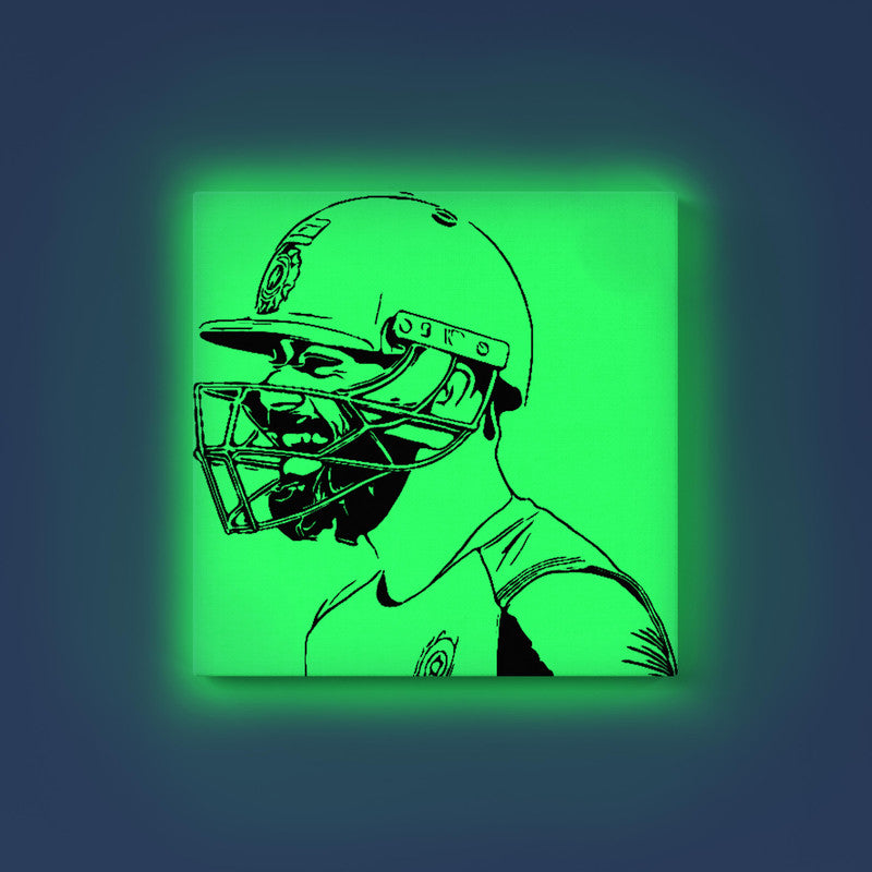 Virat Kohli Glow in the Dark DIY Painting Kit – Cricket Fan Art for Team India Supporters | Paint Set by Eazy Arts - 30 X 30 CM / Green / Without Frames - GID-FAN-025-13