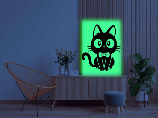 Cute Black Kitten with Bow Glow in the Dark Painting Kit – DIY Animal Cartoon Art for Kids | Eazy Arts - Image 2 - GID-KID-003