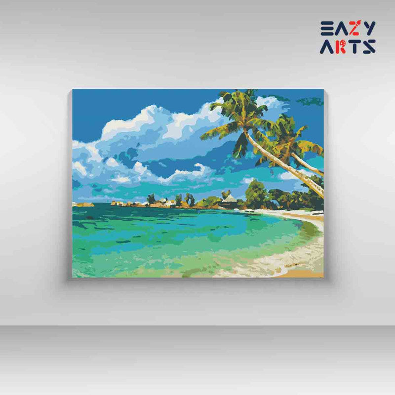DIY Paint by numbers kit - Tropical Paradise Beach with Clear Waters Paint by Numbers Kit