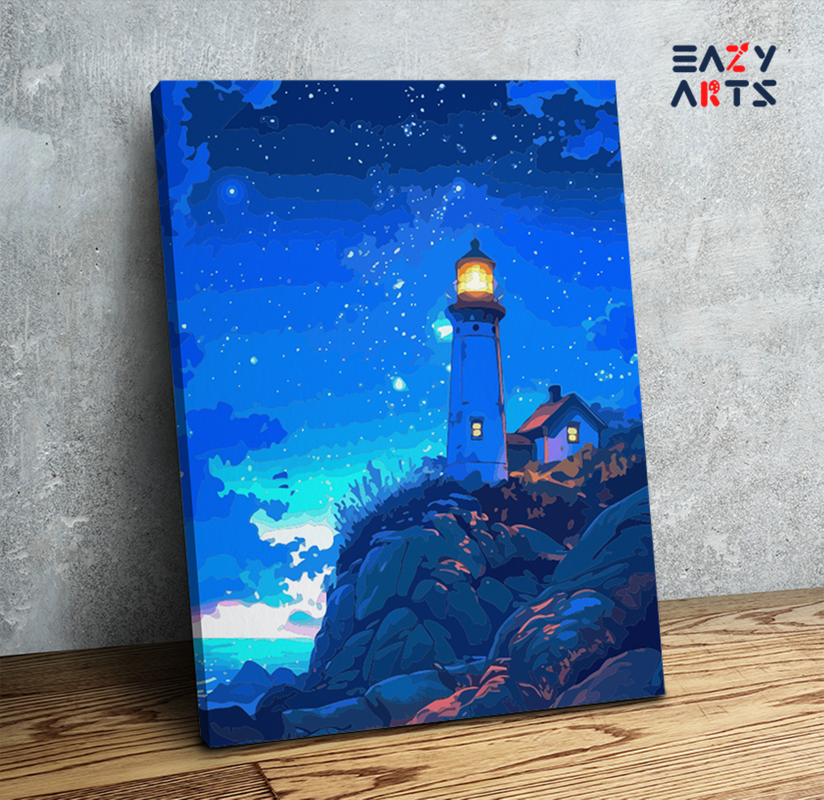 DIY Paint by numbers kit - Starlit Lighthouse Paint by Numbers Kit