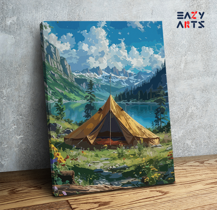 DIY Paint by numbers kit - Mountain Adventure: Camping by the Lake Paint by Numbers Kit