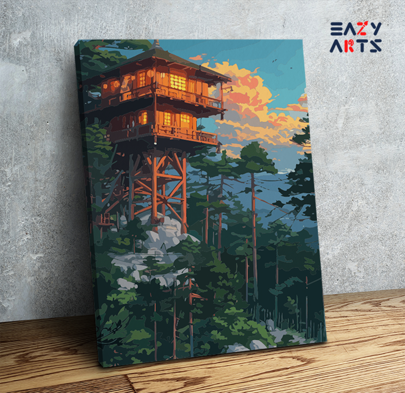 DIY Paint by numbers kit - Mountain Watchtower Escape Paint by Numbers Kit