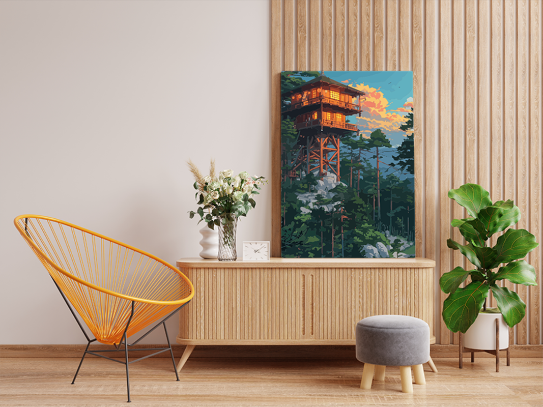 DIY PBN Kit - Mountain Watchtower Escape Paint by Numbers Kit