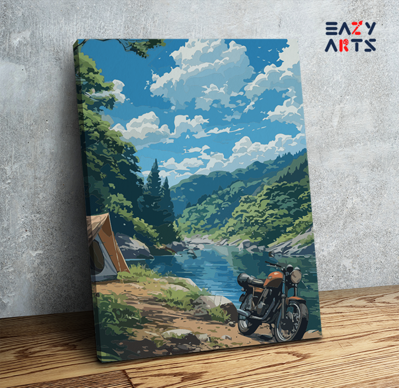 DIY Paint by numbers kit - Wilderness Camping Motorcycle Adventure Paint by Numbers Kit
