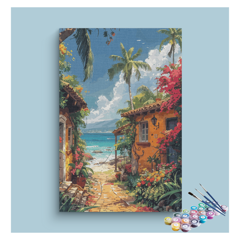 DIY Painting Kit -Tropical Seaside Cottages Paint by Numbers Kit