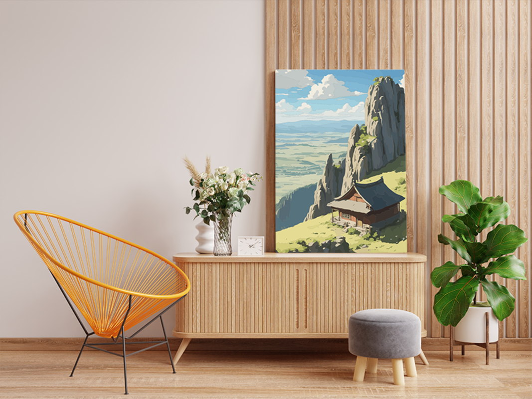 DIY PBN Kit - Mountain Temple Landscape Paint by Numbers Kit