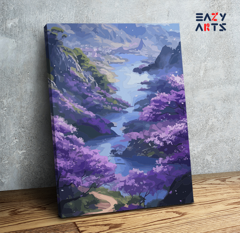 DIY Paint by numbers kit - Purple Valley River Landscape Paint by Numbers Kit