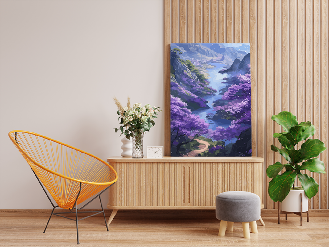 DIY PBN Kit - Purple Valley River Landscape Paint by Numbers Kit
