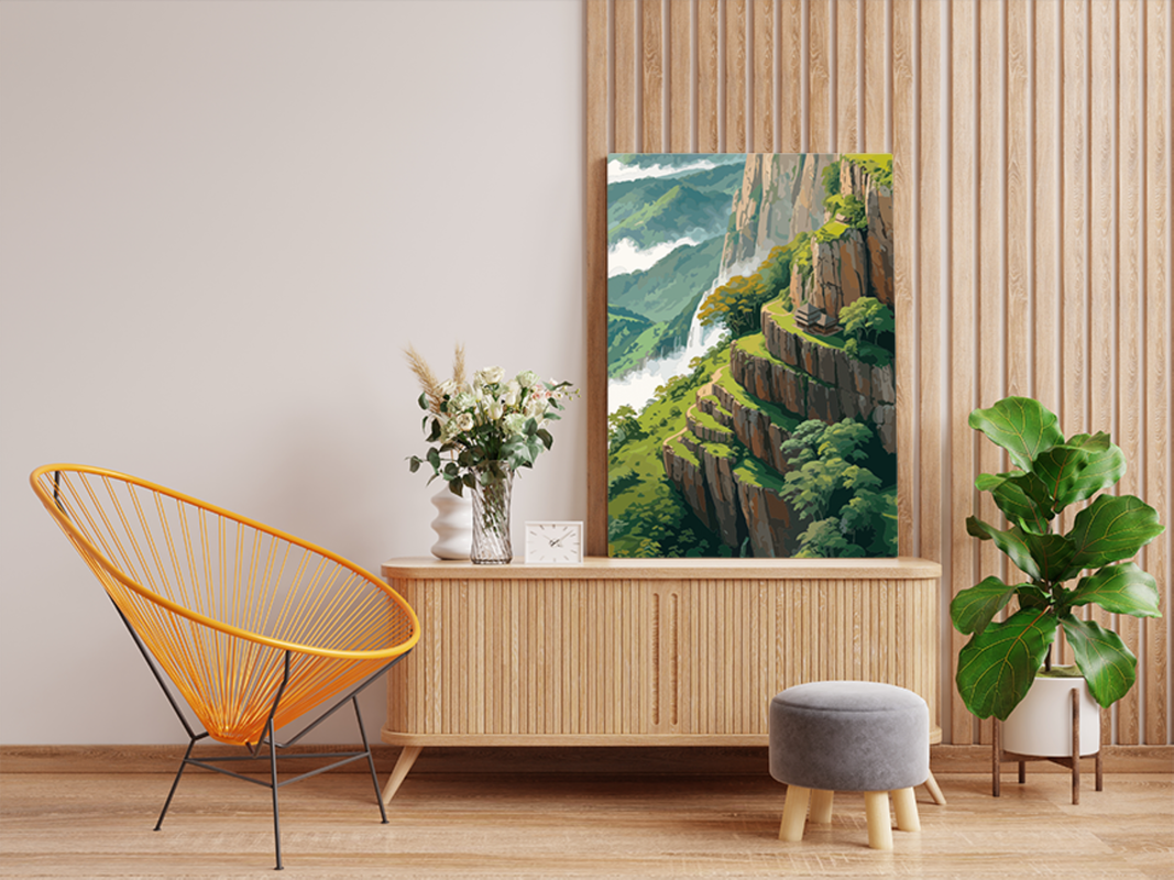DIY PBN Kit - Mountain Cliff Temple Paint by Numbers Kit