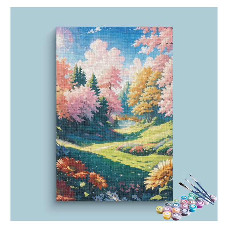 DIY Painting Kit -Sunlit Meadow with Bridge Paint by Numbers Kit