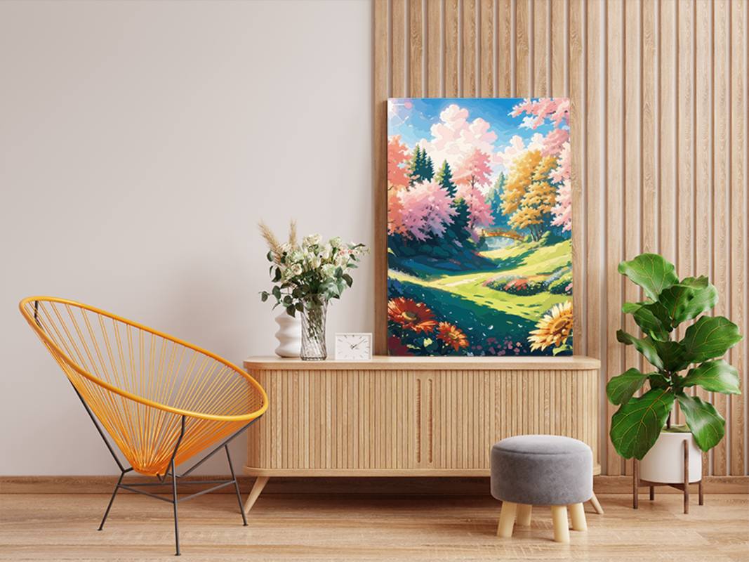 DIY PBN Kit - Sunlit Meadow with Bridge Paint by Numbers Kit