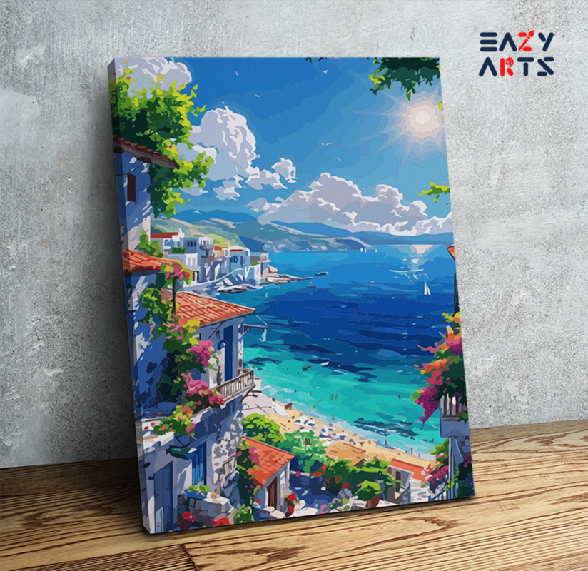 DIY Paint by numbers kit - Sunlit Mediterranean Coast Paint by Numbers Kit