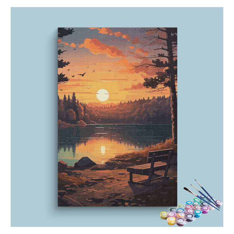 DIY Painting Kit -Sunset Serenity by the Lake Paint by Numbers Kit