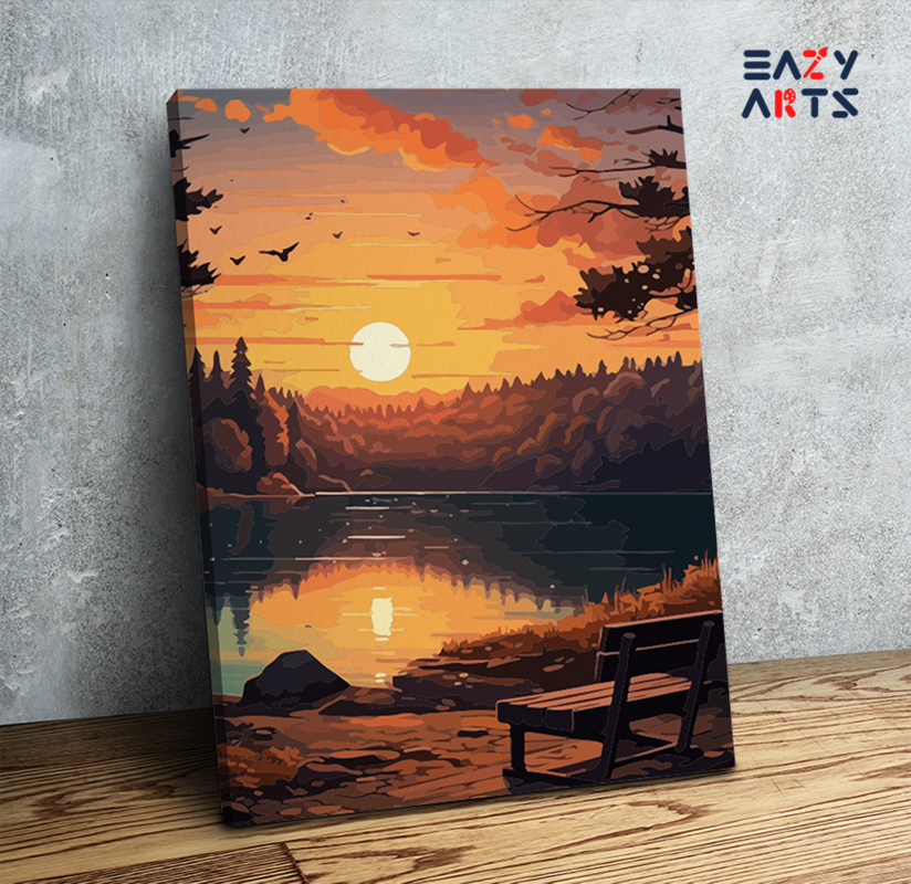 DIY Paint by numbers kit - Sunset Serenity by the Lake Paint by Numbers Kit