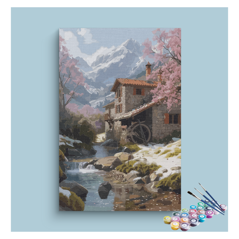 DIY Painting Kit -Mountain Stream Cottage Paint by Numbers Kit