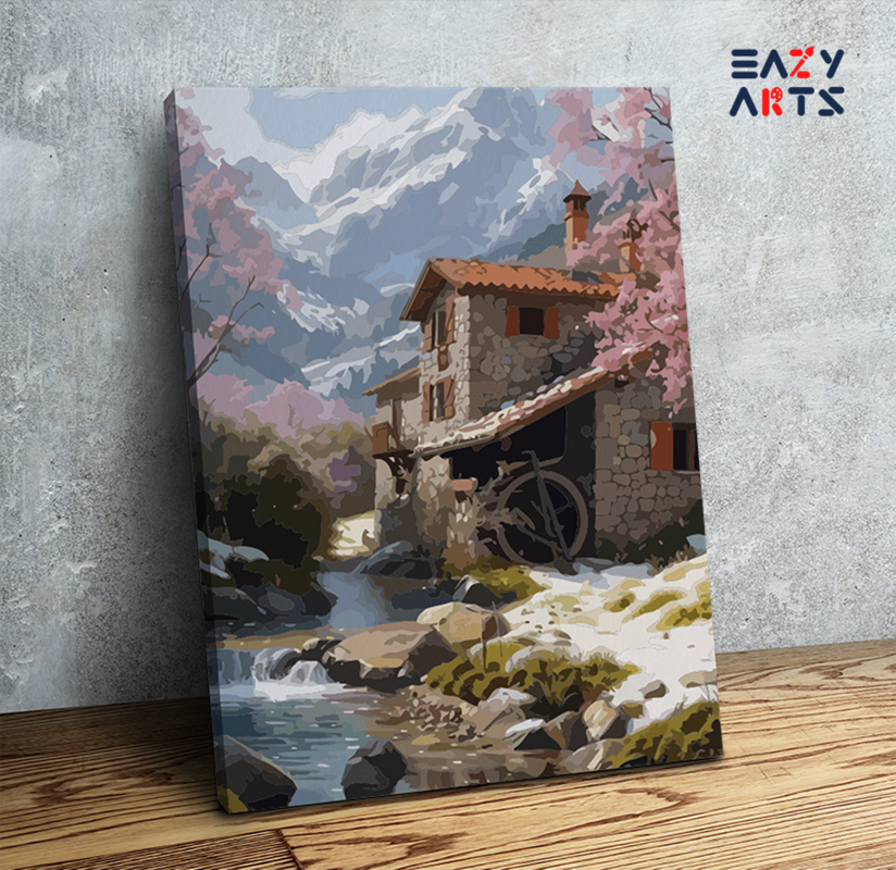 DIY Paint by numbers kit - Mountain Stream Cottage Paint by Numbers Kit