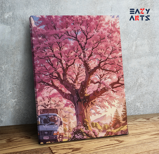 DIY Paint by numbers kit - Cherry Blossom Roadside Paint by Numbers Kit