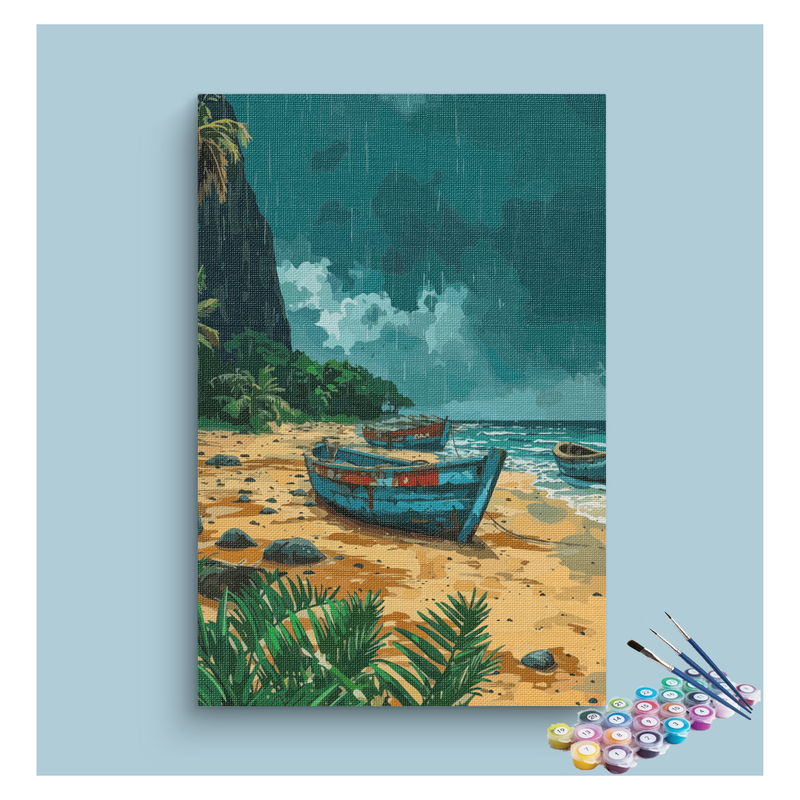 DIY Painting Kit -Rainy Shoreline Boats Paint by Numbers Kit