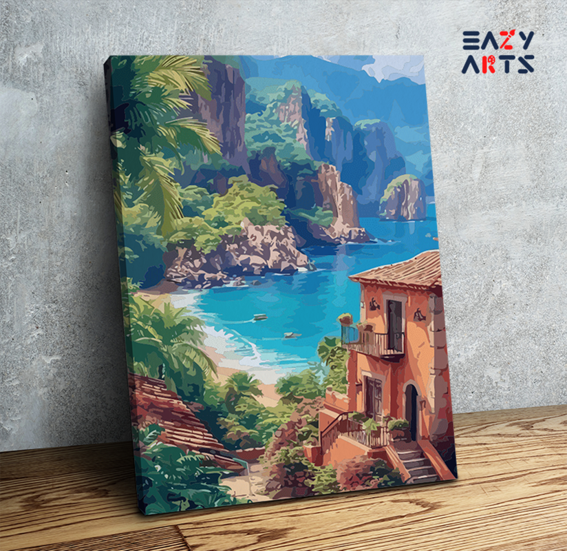 DIY Paint by numbers kit - Seaside Cliffs and Villa Paint by Numbers Kit