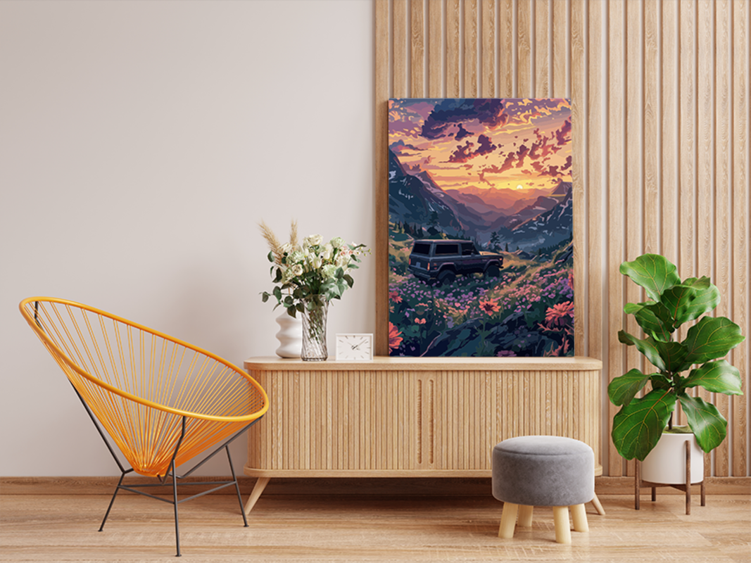 DIY PBN Kit - Mountain Adventure Sunset with SUV Paint by Numbers Kit