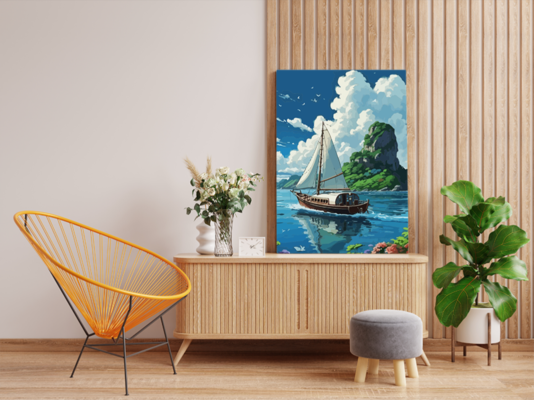 DIY PBN Kit - Sailing Boat Tropical Island Paint by Numbers Kit