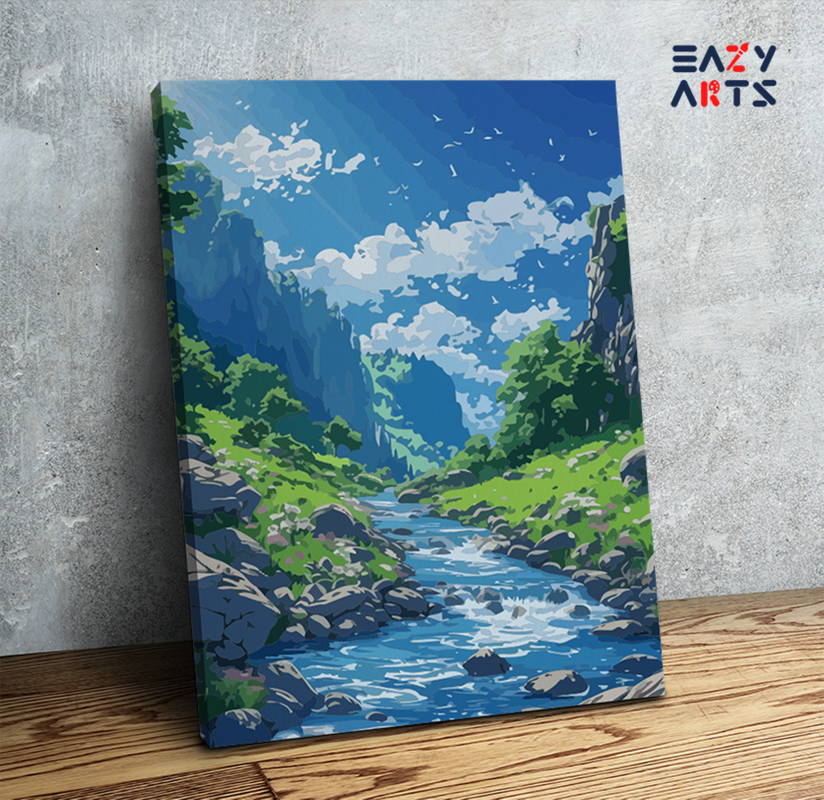 DIY Paint by numbers kit - Mountain Stream and Valley Paint by Numbers Kit