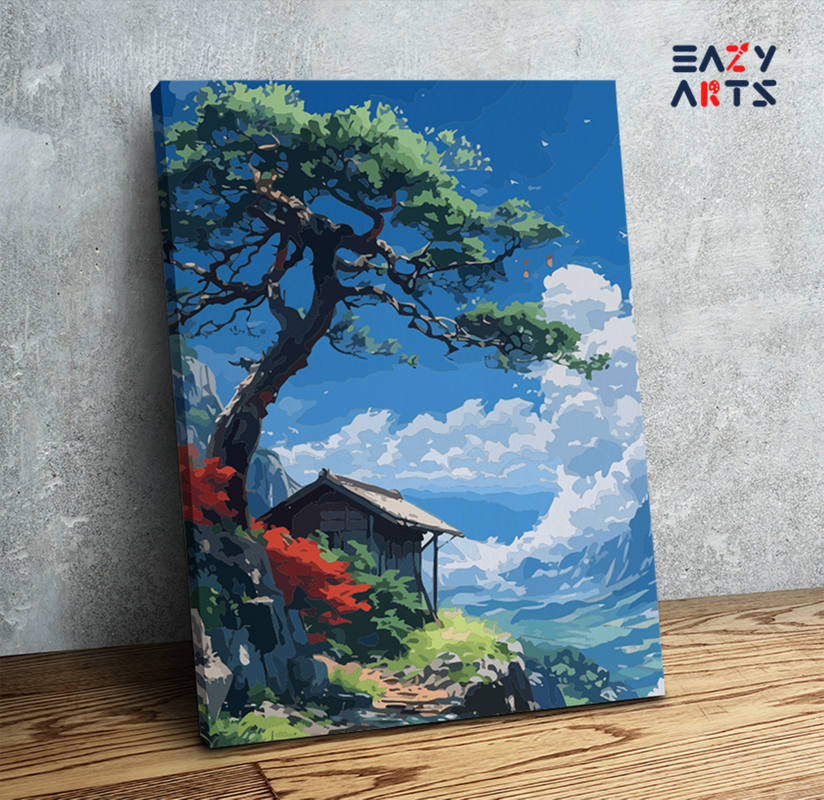 DIY Paint by numbers kit - Mountain Cabin Pathway Paint by Numbers Kit