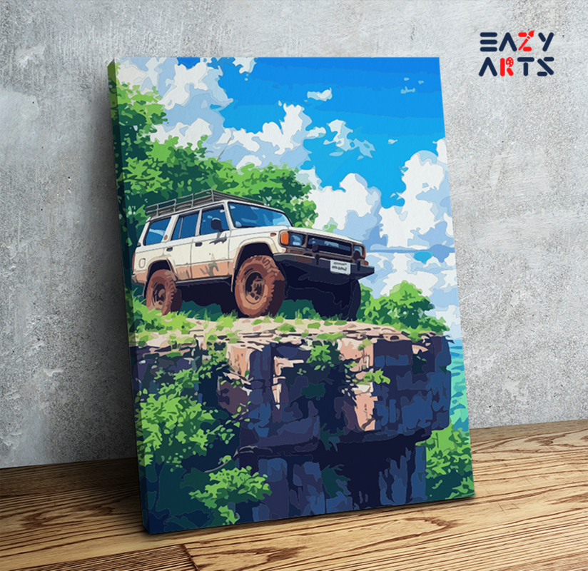 DIY Paint by numbers kit - Off-Road Adventure SUV on Cliff Paint by Numbers Kit