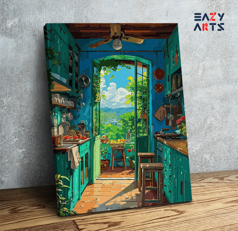 DIY Paint by numbers kit - Sunlit Kitchen with Garden View Paint by Numbers Kit