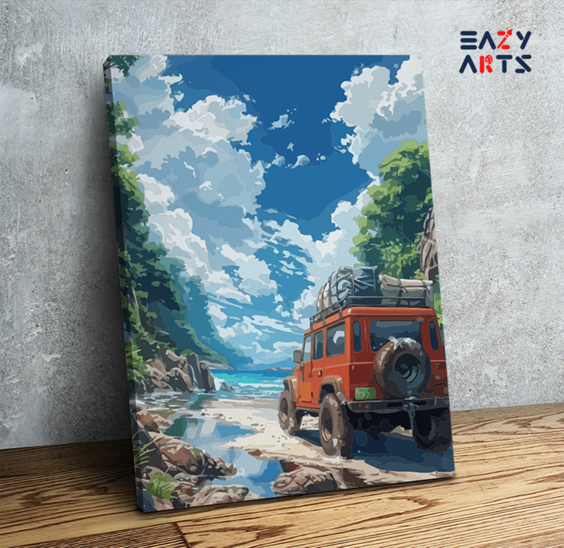 DIY Paint by numbers kit - Off-Road Adventure with Red SUV Paint by Numbers Kit