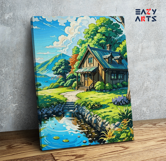 DIY Paint by numbers kit - Sunny Lakeside Cottage Paint by Numbers Kit