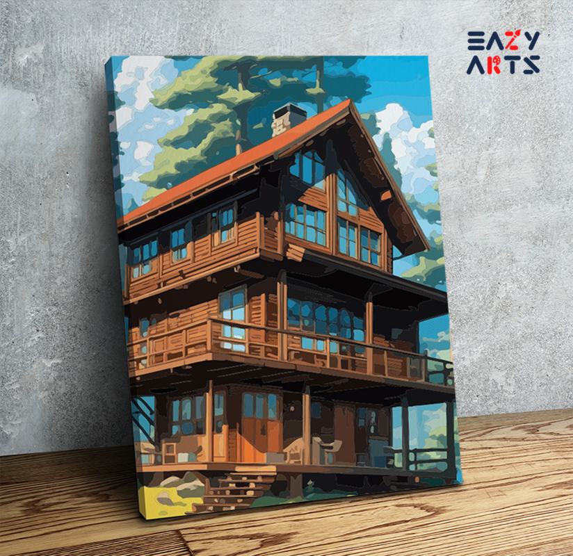 DIY Paint by numbers kit - Rustic Forest Cabin Paint by Numbers Kit