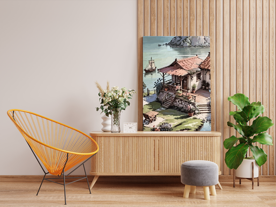 DIY PBN Kit - Serene Lakeside Cottage Paint by Numbers Kit