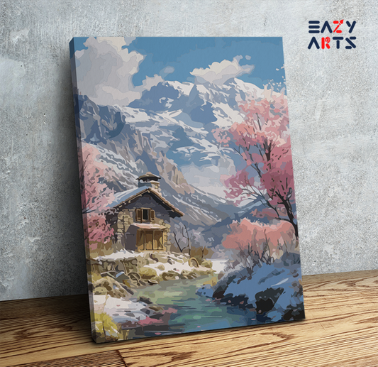 DIY Paint by numbers kit - Snowy Mountain Cabin Paint by Numbers Kit