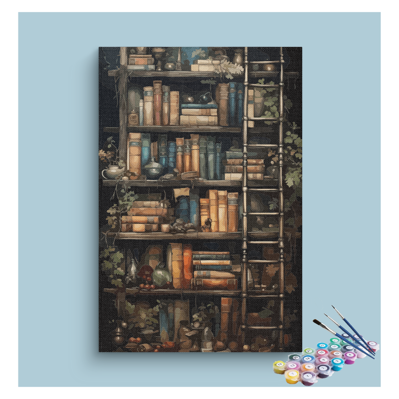 DIY Painting Kit -Enchanted Bookshelf with Ladder Paint by Numbers Kit