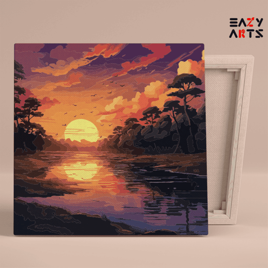 DIY Paint by numbers kit - Tranquil Sunset River Paint by Numbers Kit