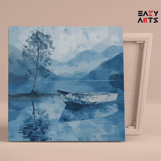 DIY Paint by numbers kit - Tranquil Lake and Boat Paint by Numbers Kit