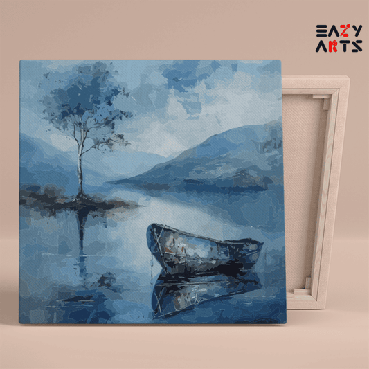 DIY Paint by numbers kit - Tranquil Blue Lake & Boat Paint by Numbers Kit