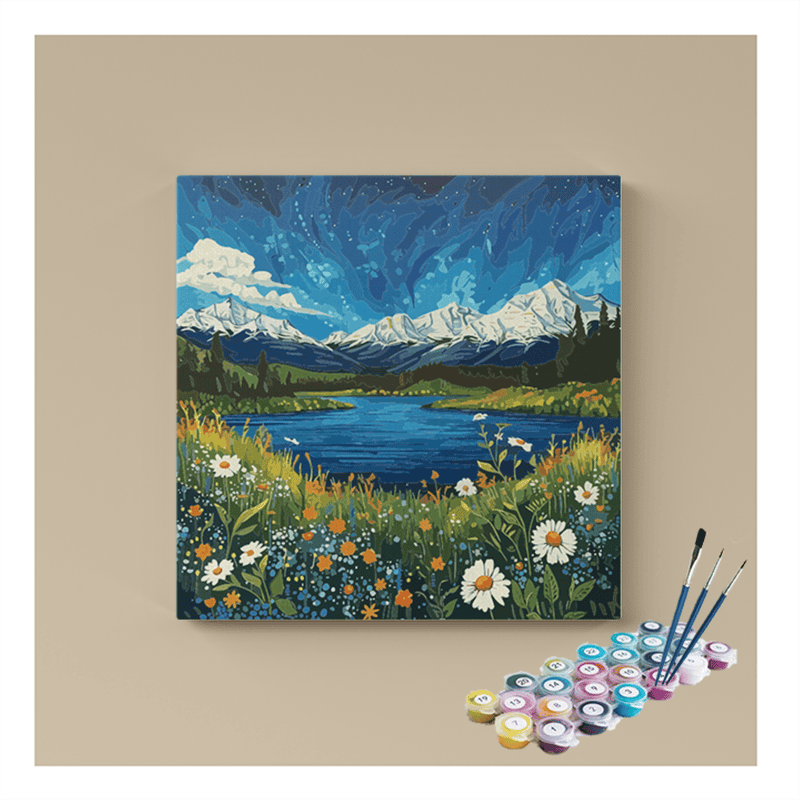 DIY Painting Kit -Alpine Meadow Landscape Paint by Numbers Kit