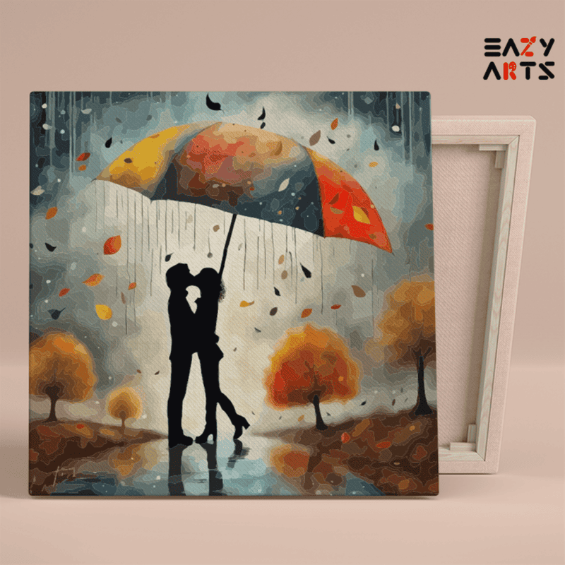 DIY Paint by numbers kit - Romantic Kiss Under Umbrella: Autumn Love Paint by Numbers Kit