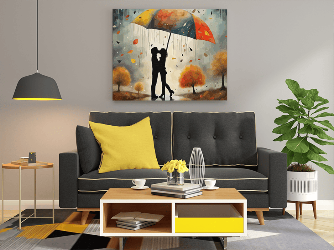 DIY PBN Kit - Romantic Kiss Under Umbrella: Autumn Love Paint by Numbers Kit