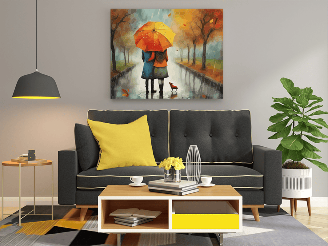 DIY PBN Kit - Cozy Walk in the Rain: Autumn Companions Paint by Numbers Kit