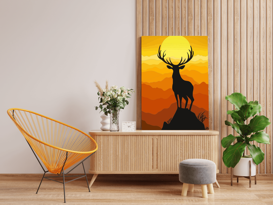 DIY Paint by numbers kit - Majestic Sunrise: Stag Silhouette Paint by Number Kit