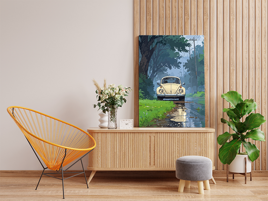 DIY Paint by numbers kit - Vintage Beetle in the Rain Paint by Numbers Kit