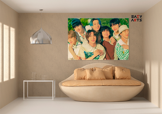 DIY Paint by numbers kit - BTS All 7 Members Cheerful Outdoor Green Summer Group Photo Paint by Numbers Kit